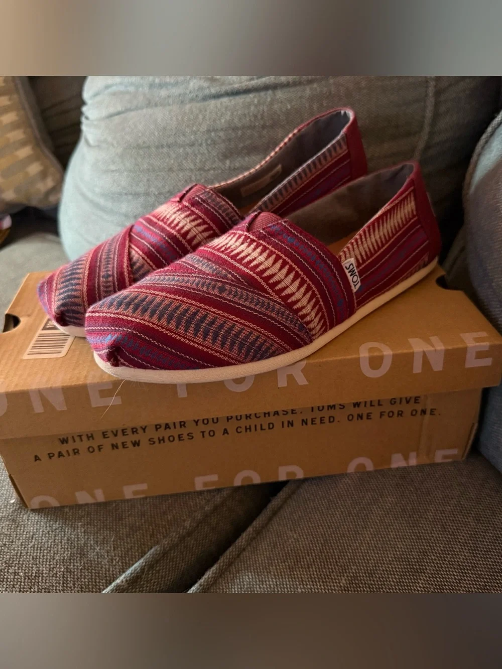 Toms Red Striped Slip-On Canvas Shoes